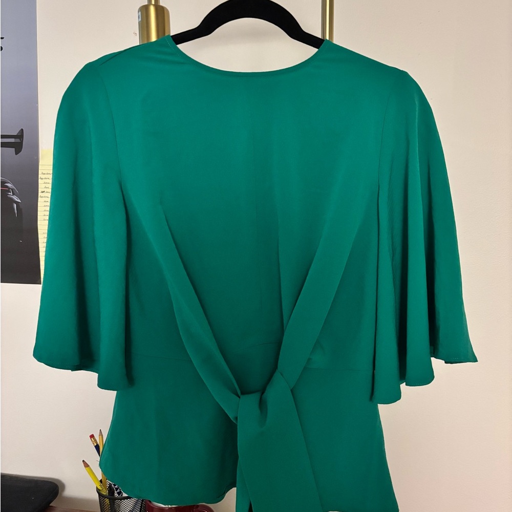 Primark Green Flutter Sleeve Wrap Top with Tie Front